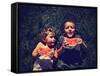 Two Kids Eating Watermelon-graphicphoto-Framed Stretched Canvas