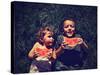 Two Kids Eating Watermelon-graphicphoto-Stretched Canvas