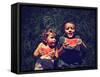 Two Kids Eating Watermelon-graphicphoto-Framed Stretched Canvas