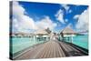 Two Kids Walking towards over the Water Bungalowas-BlueOrange Studio-Stretched Canvas