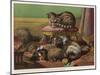 Two King Charles Spaniels Relax with Other Friends Canine and Feline-null-Mounted Art Print
