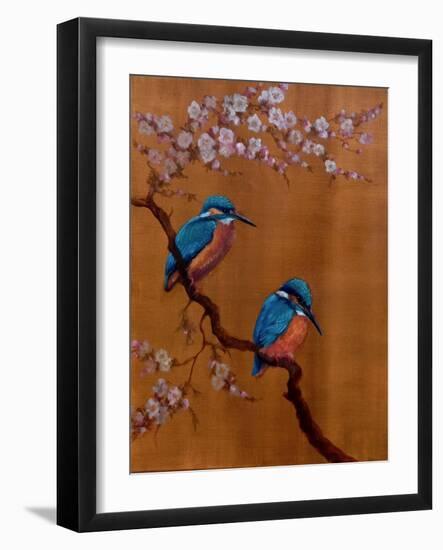 Two Kingfishers & Apple Blossom, 2021 (oil on canvas)-Lee Campbell-Framed Giclee Print