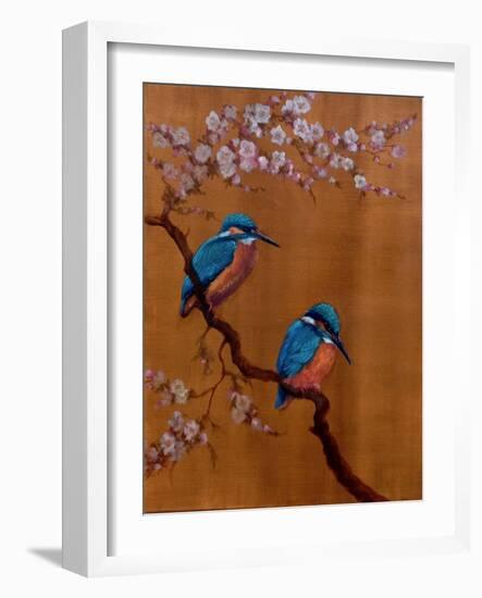 Two Kingfishers & Apple Blossom, 2021 (oil on canvas)-Lee Campbell-Framed Giclee Print