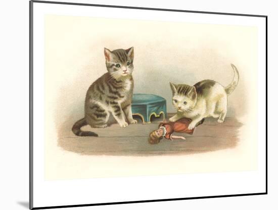 Two Kittens with Doll-null-Mounted Art Print