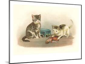 Two Kittens with Doll-null-Mounted Art Print