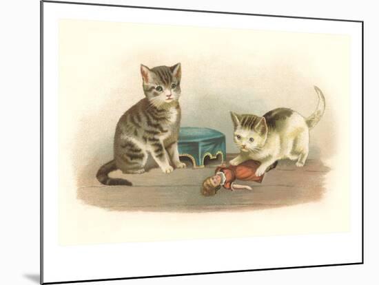 Two Kittens with Doll-null-Mounted Art Print