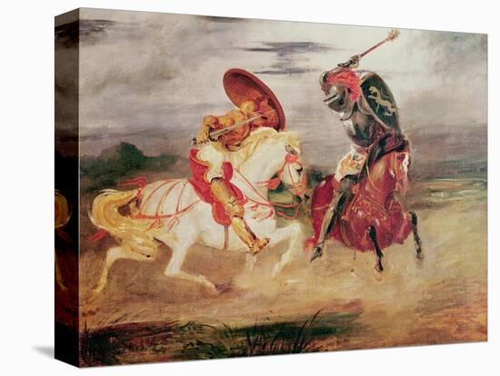 Two Knights Fighting in a Landscape, circa 1824-Eugene Delacroix-Stretched Canvas