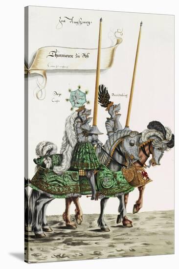 Two Knights in Jousting Armour (Gestech) and Armed with Lances, Illustration from a Facsimile…-Hans Burgkmair-Stretched Canvas