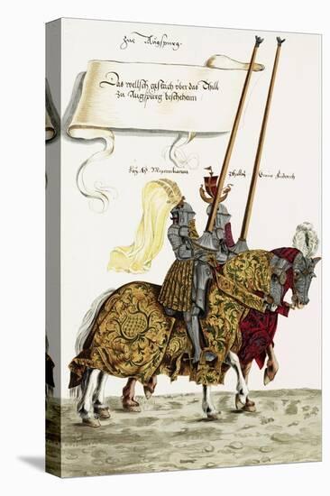 Two Knights in Jousting Armour (Gestech) and Armed with Lances, Illustration from a Facsimile…-Hans Burgkmair-Stretched Canvas