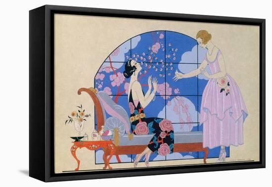 Two Ladies in a Salon, 1924 (Pen and Black Ink with Bodycolour)-Georges Barbier-Framed Stretched Canvas