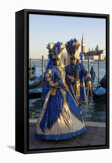 Two Ladies in Blue and Gold Masks, Venice Carnival, Venice, Veneto, Italy-James Emmerson-Framed Stretched Canvas