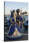 Two Ladies in Blue and Gold Masks, Venice Carnival, Venice, Veneto, Italy-James Emmerson-Stretched Canvas