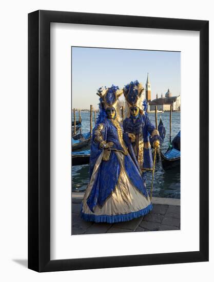 Two Ladies in Blue and Gold Masks, Venice Carnival, Venice, Veneto, Italy-James Emmerson-Framed Photographic Print