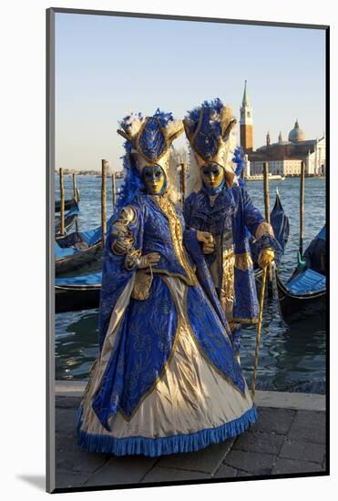 Two Ladies in Blue and Gold Masks, Venice Carnival, Venice, Veneto, Italy-James Emmerson-Mounted Photographic Print