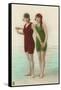 Two Ladies in Green and Red Bathing Suits-null-Framed Stretched Canvas