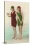 Two Ladies in Green and Red Bathing Suits-null-Stretched Canvas