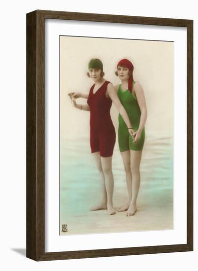 Two Ladies in Green and Red Bathing Suits-null-Framed Art Print