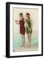 Two Ladies in Green and Red Bathing Suits-null-Framed Art Print