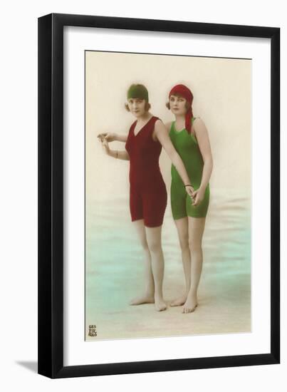 Two Ladies in Green and Red Bathing Suits-null-Framed Art Print