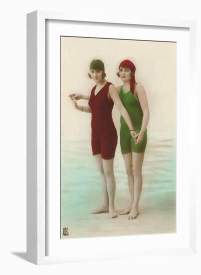 Two Ladies in Green and Red Bathing Suits-null-Framed Art Print