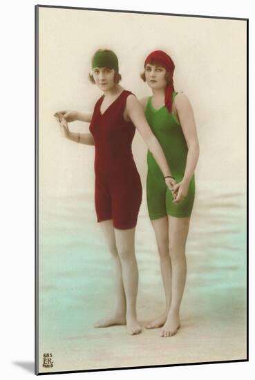 Two Ladies in Green and Red Bathing Suits-null-Mounted Art Print