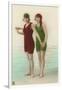 Two Ladies in Green and Red Bathing Suits-null-Framed Art Print