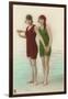 Two Ladies in Green and Red Bathing Suits-null-Framed Art Print