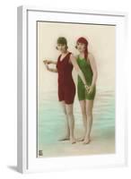 Two Ladies in Green and Red Bathing Suits-null-Framed Art Print