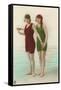 Two Ladies in Green and Red Bathing Suits-null-Framed Stretched Canvas