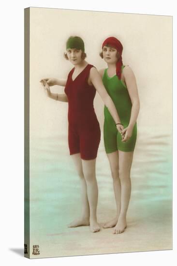 Two Ladies in Green and Red Bathing Suits-null-Stretched Canvas