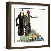 Two Ladies in Outfits by Jean Patou and Doeuillet-null-Framed Art Print