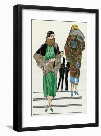 Two Ladies in Winter Outfits by Bernard and Doeuillet-null-Framed Art Print
