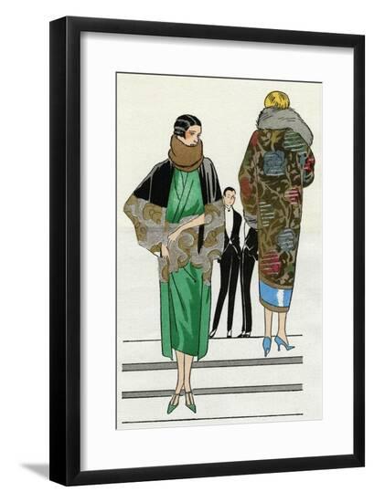 Two Ladies in Winter Outfits by Bernard and Doeuillet--Framed Art Print