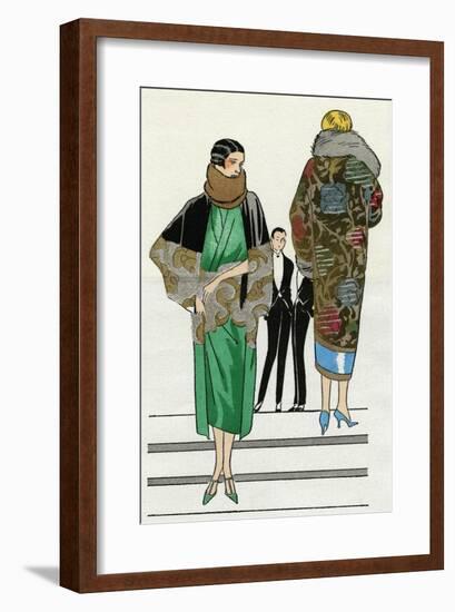 Two Ladies in Winter Outfits by Bernard and Doeuillet-null-Framed Art Print