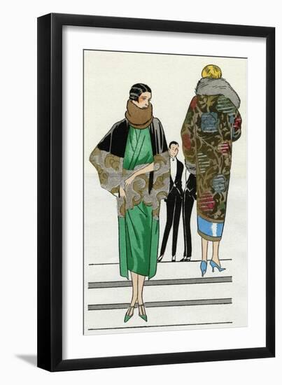 Two Ladies in Winter Outfits by Bernard and Doeuillet-null-Framed Art Print