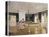 Two Ladies Play in an Elegant Billiard-Room-null-Stretched Canvas