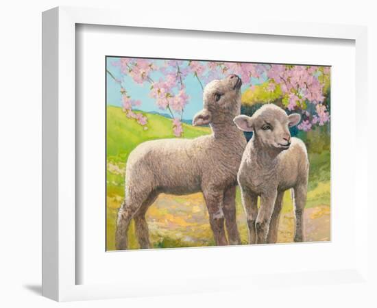 Two Lambs Eating Blossom-Van Der Syde-Framed Giclee Print