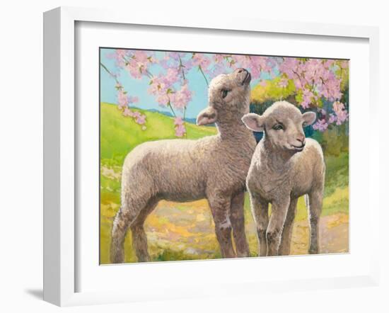 Two Lambs Eating Blossom-Van Der Syde-Framed Giclee Print