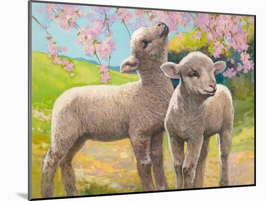 Two Lambs Eating Blossom-Van Der Syde-Mounted Giclee Print