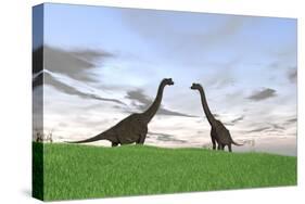 Two Large Brachiosaurus in a Grassy Field-null-Stretched Canvas