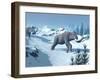 Two Large Mammoths Walking Slowly on the Snowy Mountain-null-Framed Art Print