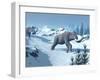 Two Large Mammoths Walking Slowly on the Snowy Mountain-null-Framed Art Print