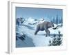 Two Large Mammoths Walking Slowly on the Snowy Mountain-null-Framed Art Print