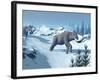 Two Large Mammoths Walking Slowly on the Snowy Mountain-null-Framed Art Print