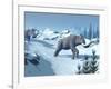 Two Large Mammoths Walking Slowly on the Snowy Mountain-null-Framed Art Print