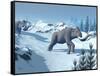 Two Large Mammoths Walking Slowly on the Snowy Mountain-null-Framed Stretched Canvas