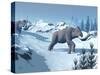 Two Large Mammoths Walking Slowly on the Snowy Mountain-null-Stretched Canvas