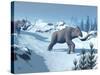 Two Large Mammoths Walking Slowly on the Snowy Mountain-null-Stretched Canvas