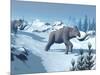 Two Large Mammoths Walking Slowly on the Snowy Mountain-null-Mounted Art Print