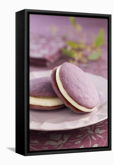 Two Lavender Whoopie Pies on a Plate-Lew Robertson-Framed Stretched Canvas